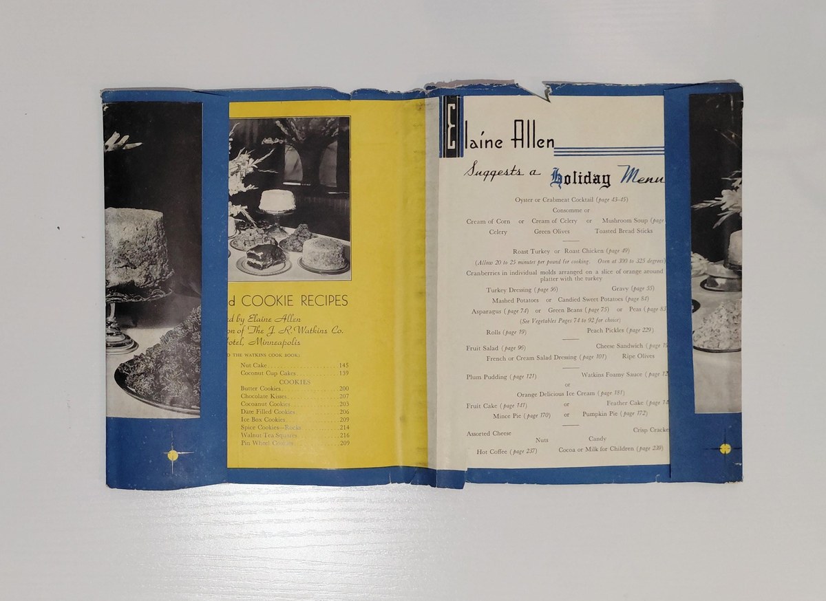 1938 Watkins Cook Book w/ Dust Jacket, Vintage Spiral Bound, Winona MN, Lays Flat, view 16