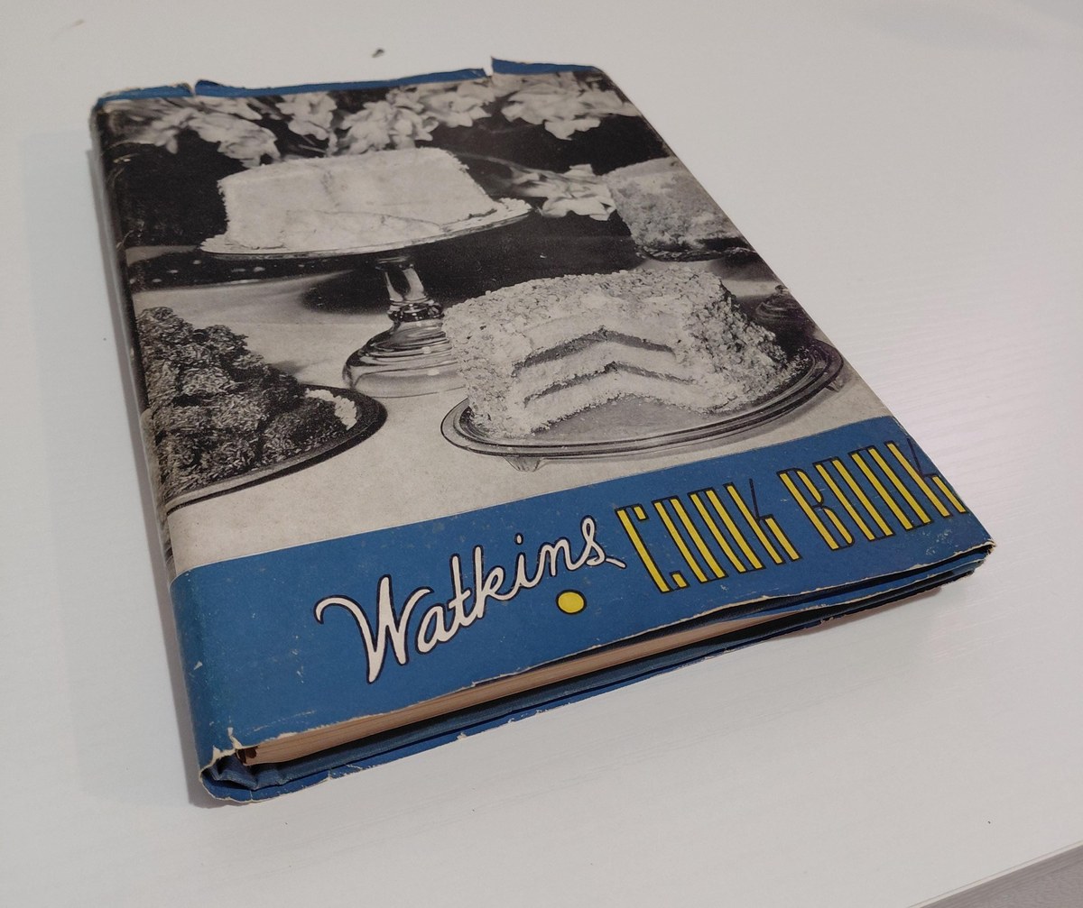 1938 Watkins Cook Book w/ Dust Jacket, Vintage Spiral Bound, Winona MN, Lays Flat, view 2
