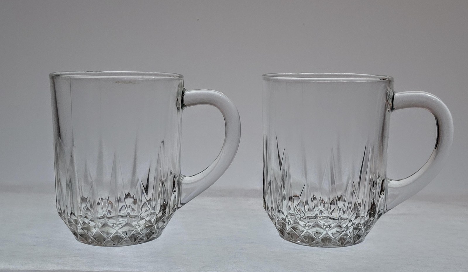 Vintage Arcoroc Diamant Glass Mugs, Set of 2, Diamond Pattern