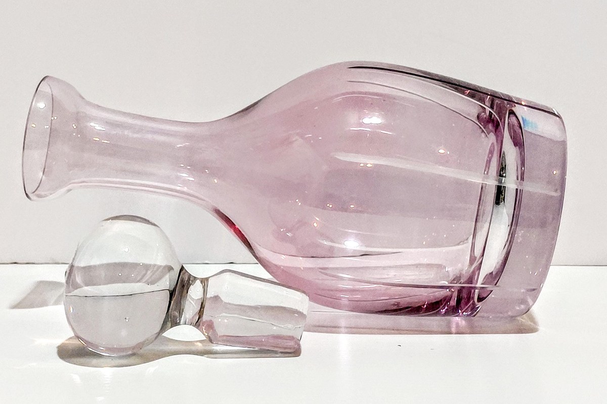 Vintage Bohemian Amethyst Glass Decanter Hand Blown Purple Art Glass Crystal Decanter with Stopper European Barware Decor, view 10