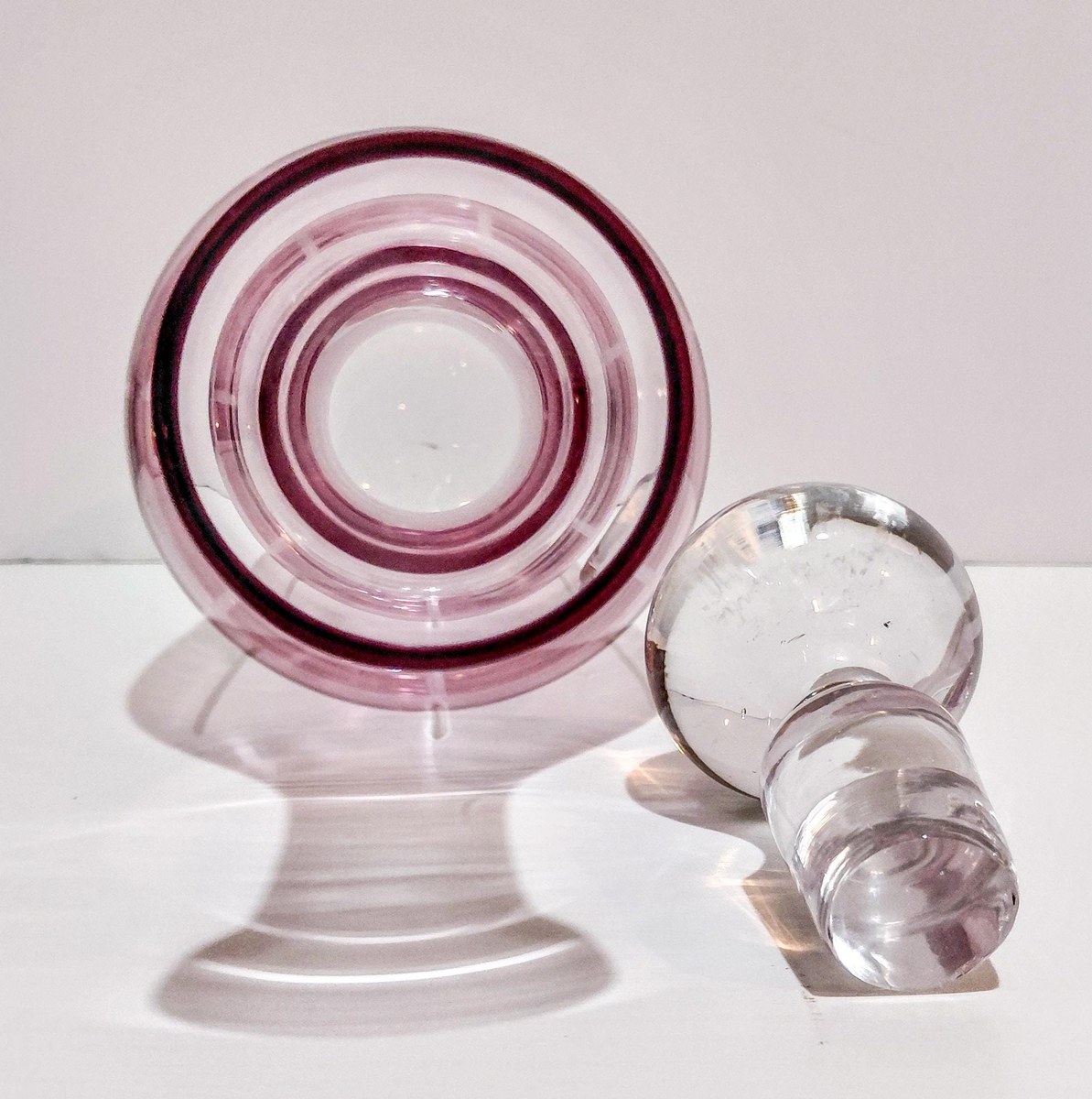 Vintage Bohemian Amethyst Glass Decanter Hand Blown Purple Art Glass Crystal Decanter with Stopper European Barware Decor, view 12