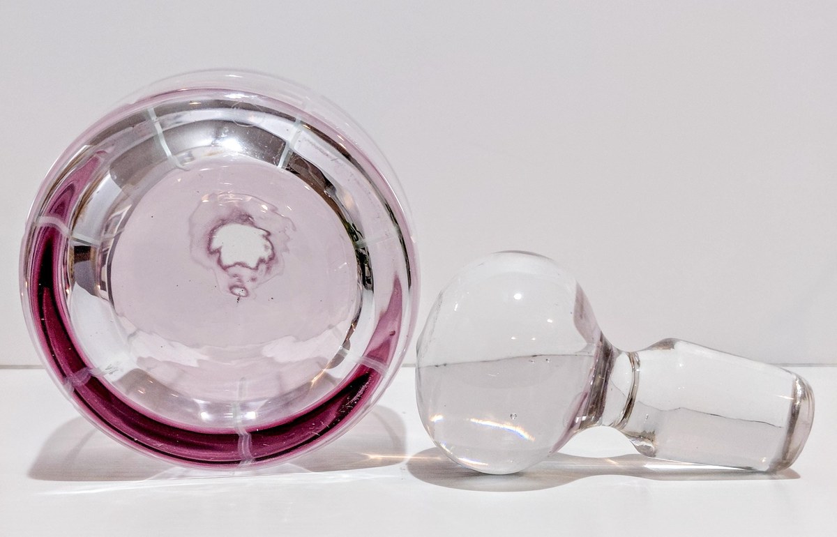 Vintage Bohemian Amethyst Glass Decanter Hand Blown Purple Art Glass Crystal Decanter with Stopper European Barware Decor, view 15