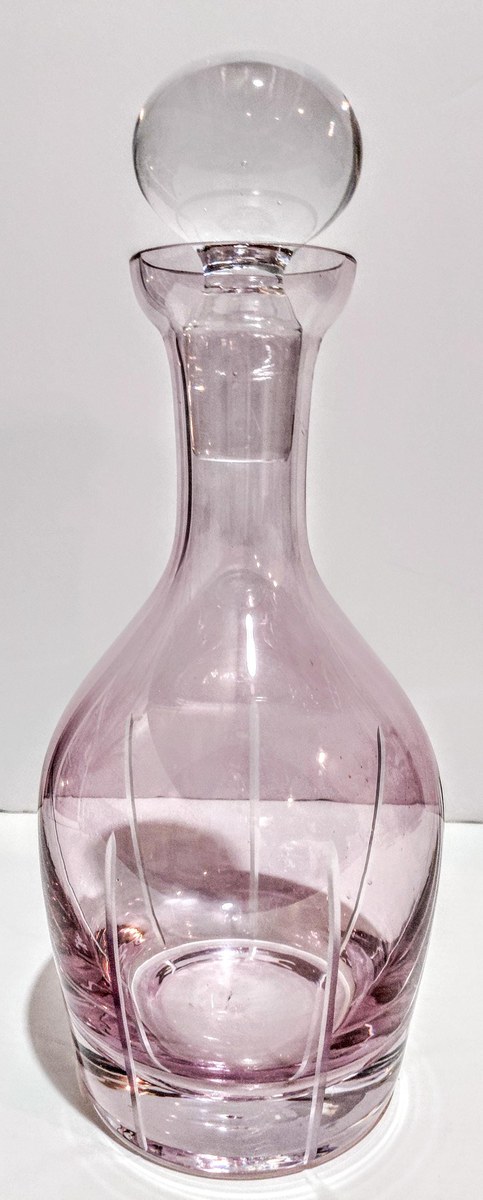 Vintage Bohemian Amethyst Glass Decanter Hand Blown Purple Art Glass Crystal Decanter with Stopper European Barware Decor, view 2