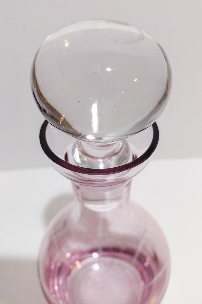 Vintage Bohemian Amethyst Glass Decanter Hand Blown Purple Art Glass Crystal Decanter with Stopper European Barware Decor, view 4