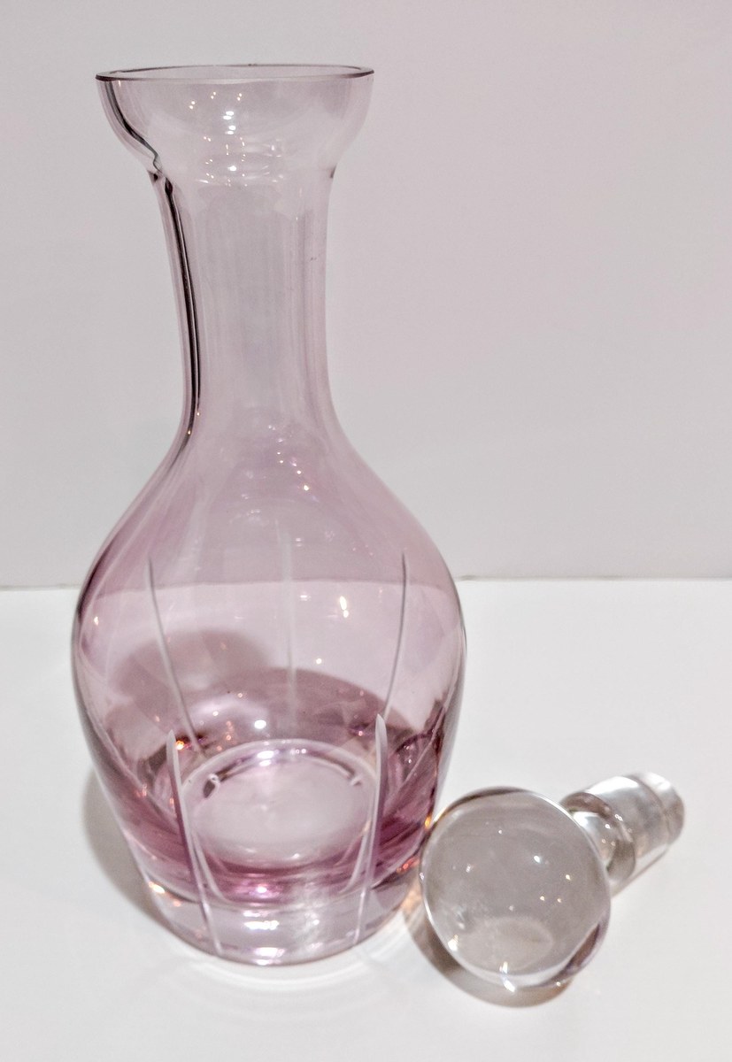Vintage Bohemian Amethyst Glass Decanter Hand Blown Purple Art Glass Crystal Decanter with Stopper European Barware Decor, view 6