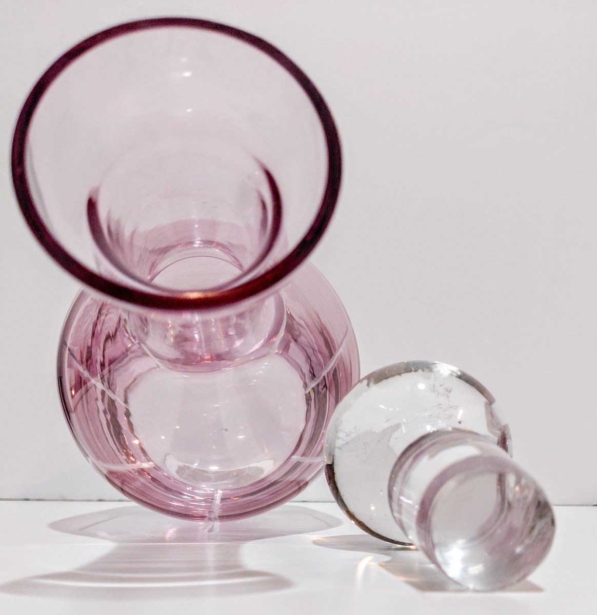 Vintage Bohemian Amethyst Glass Decanter Hand Blown Purple Art Glass Crystal Decanter with Stopper European Barware Decor, view 8