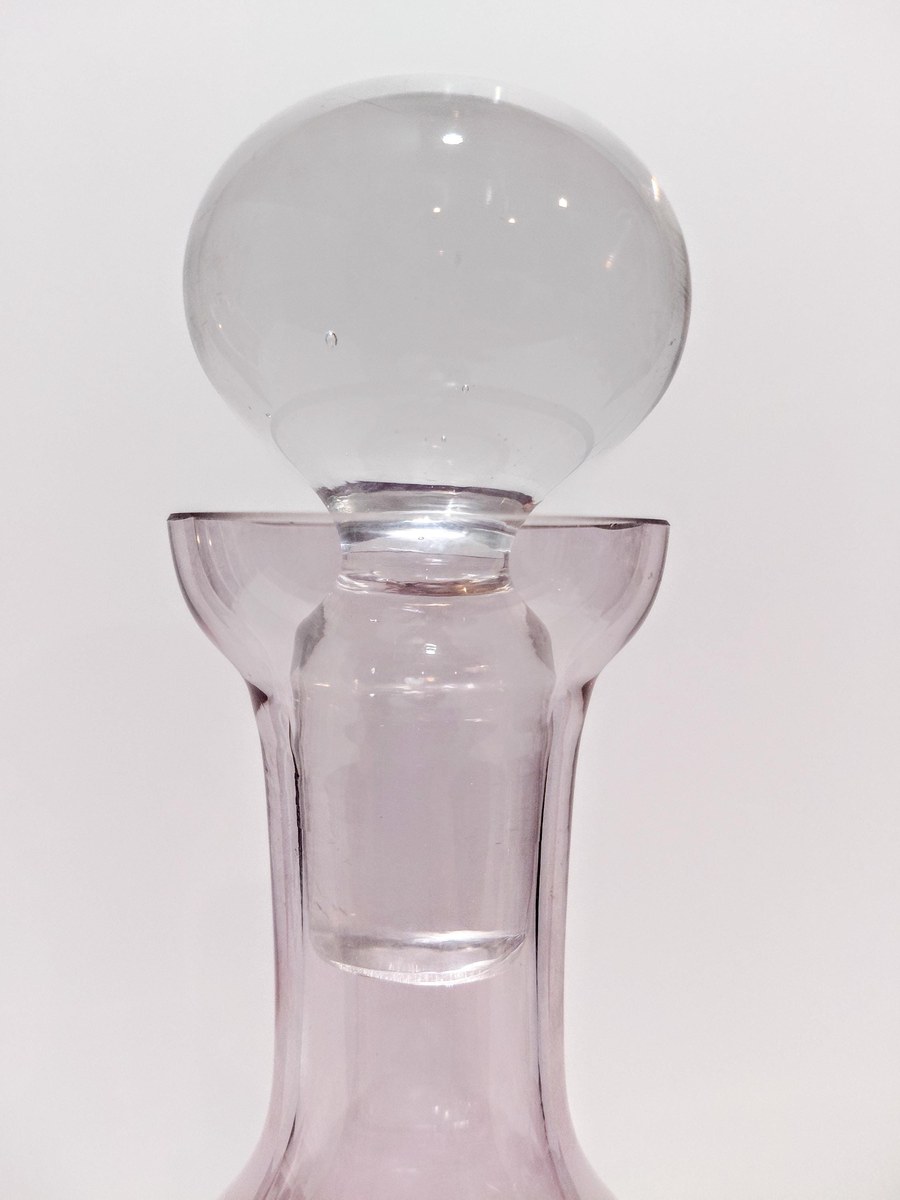 Vintage Bohemian Amethyst Glass Decanter Hand Blown Purple Art Glass Crystal Decanter with Stopper European Barware Decor, view 9