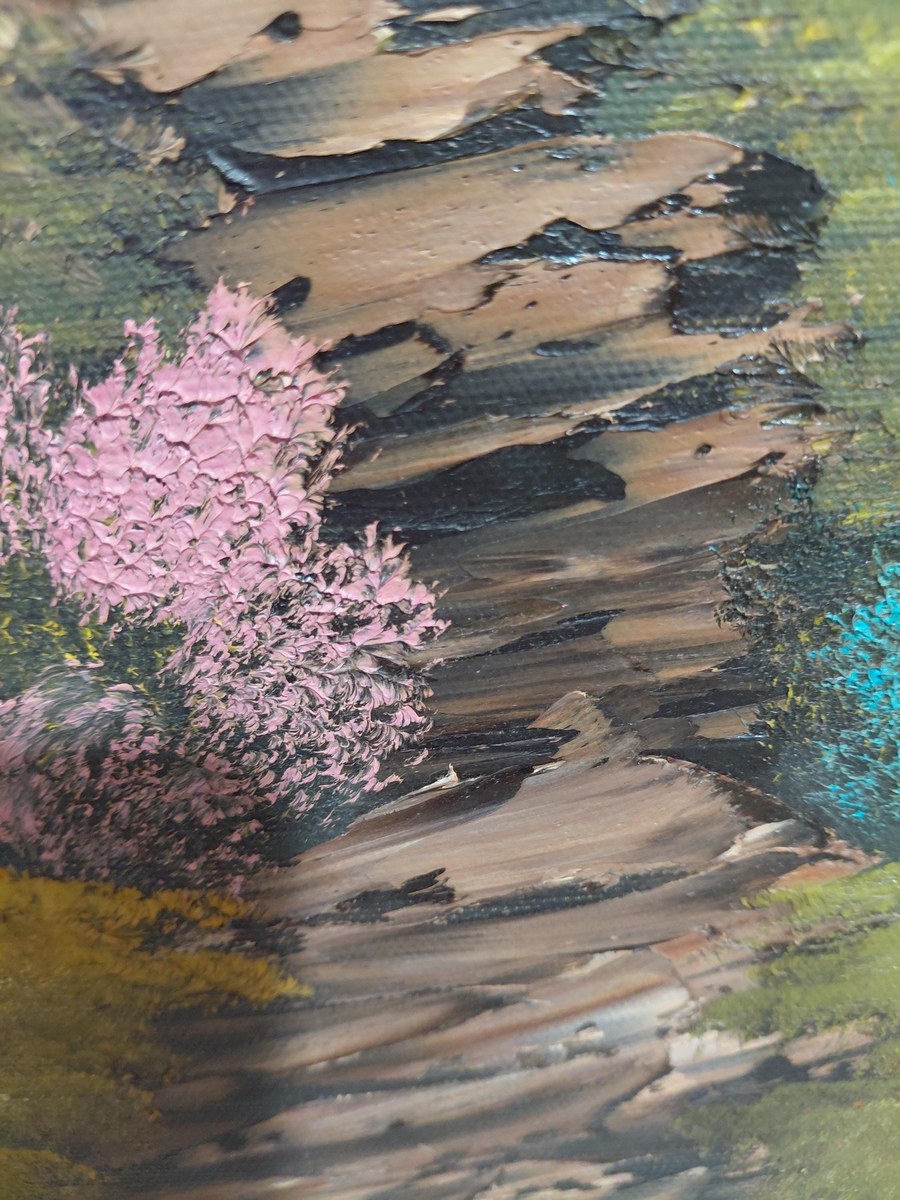 Antique 1913 Hand Painted Landscape Painting Original Framed Folk Art Signed Gift, view 10