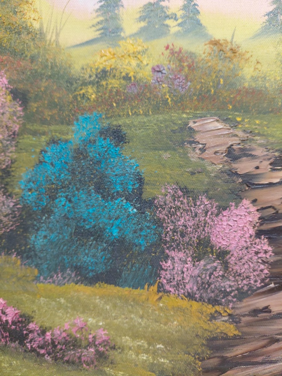 Antique 1913 Hand Painted Landscape Painting Original Framed Folk Art Signed Gift, view 11