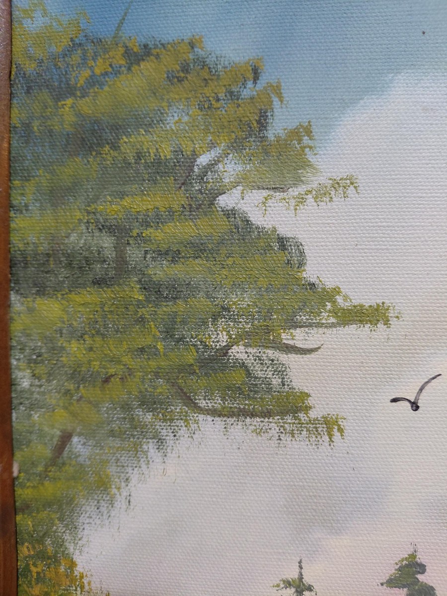 Antique 1913 Hand Painted Landscape Painting Original Framed Folk Art Signed Gift, view 12