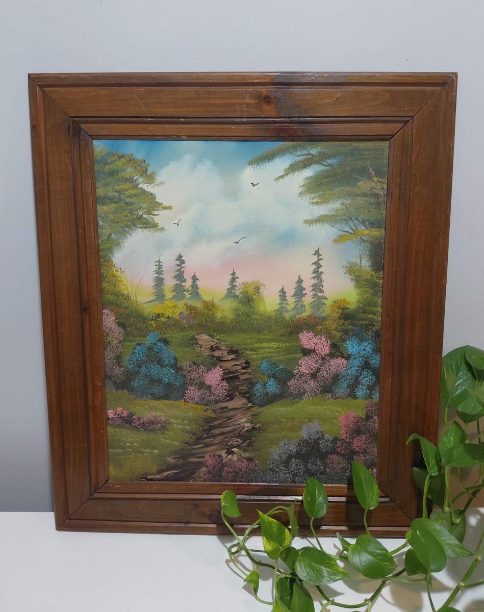 Antique 1913 Hand Painted Landscape Painting Original Framed Folk Art Signed Gift, view 13