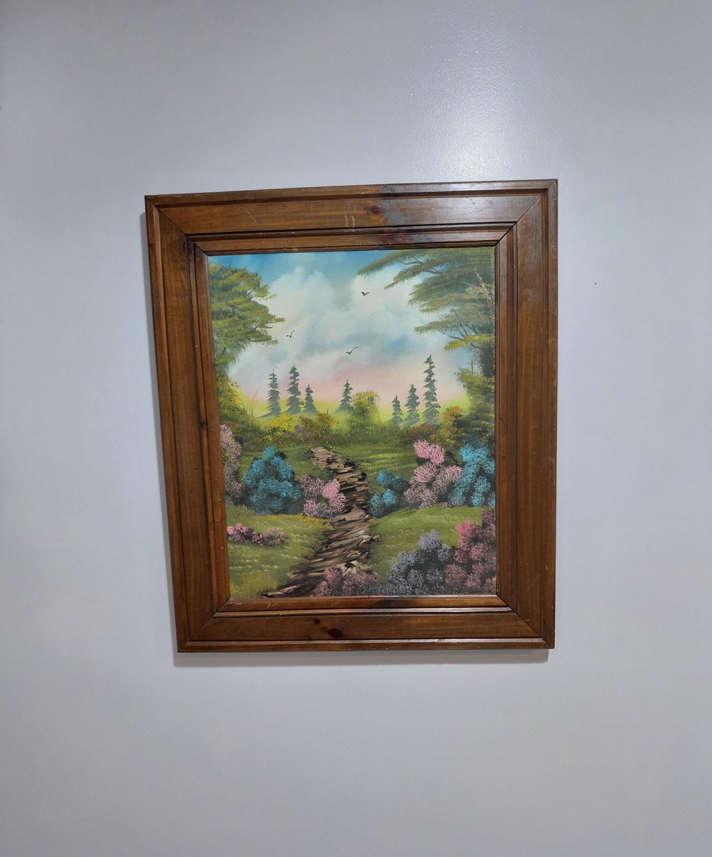 Antique 1913 Hand Painted Landscape Painting Original Framed Folk Art Signed Gift, view 14