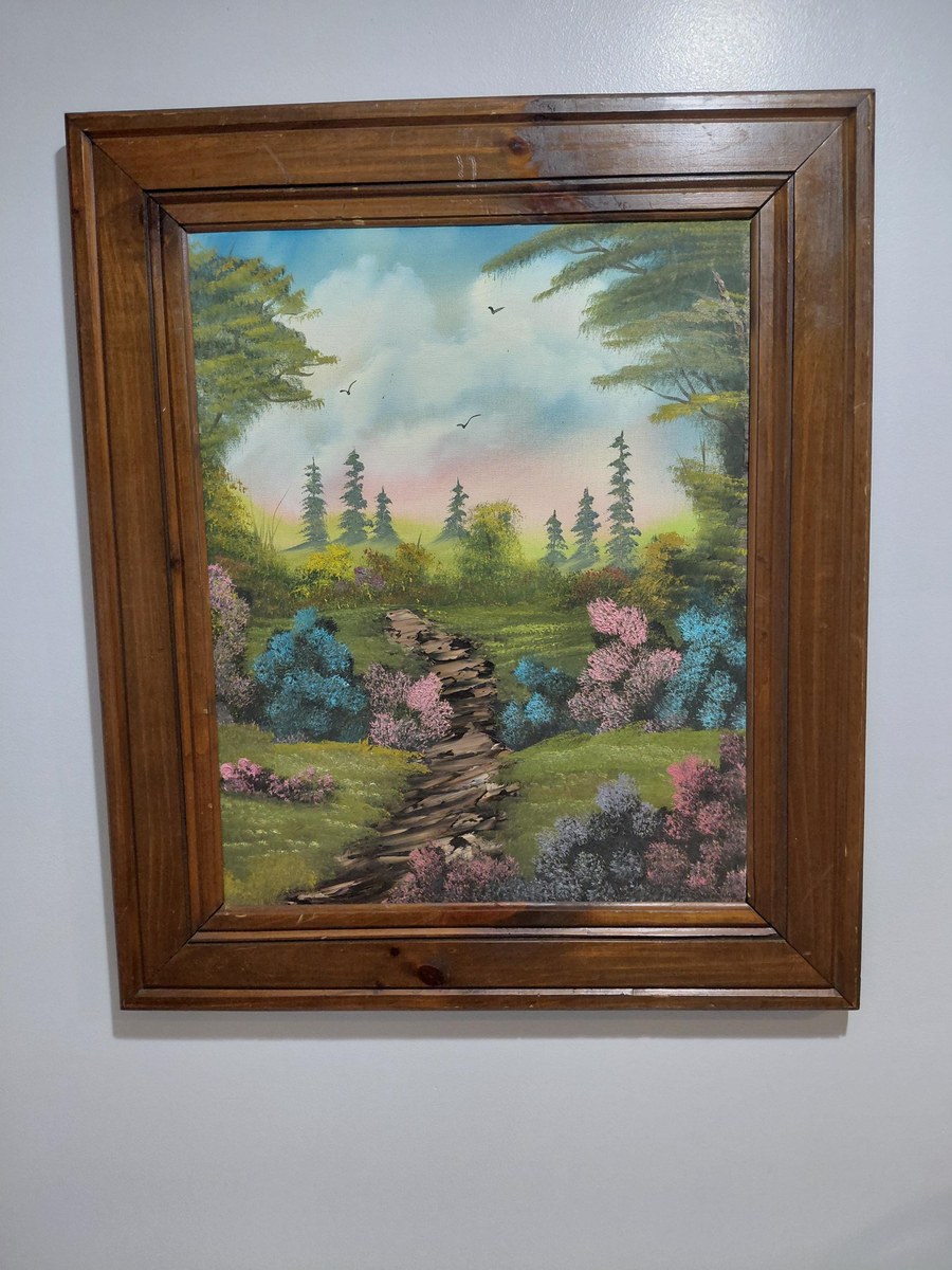 Antique 1913 Hand Painted Landscape Painting Original Framed Folk Art Signed Gift, view 15