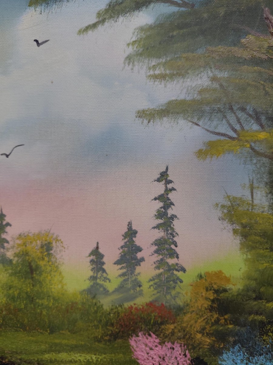 Antique 1913 Hand Painted Landscape Painting Original Framed Folk Art Signed Gift, view 17
