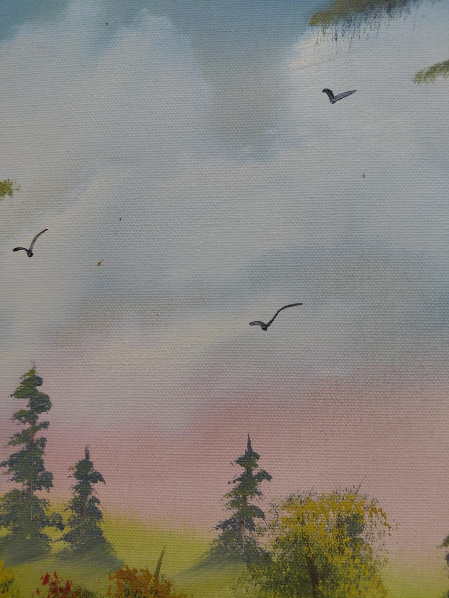 Antique 1913 Hand Painted Landscape Painting Original Framed Folk Art Signed Gift, view 18