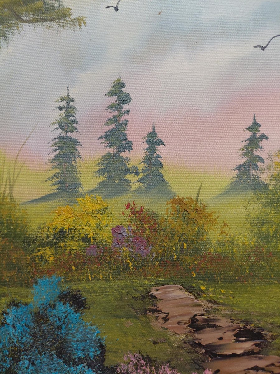 Antique 1913 Hand Painted Landscape Painting Original Framed Folk Art Signed Gift, view 19