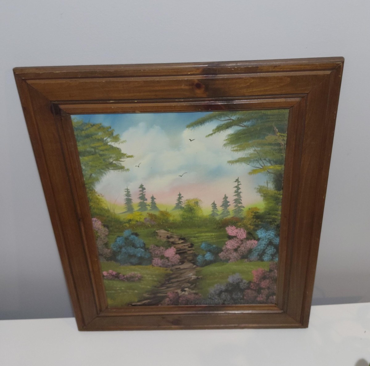 Antique 1913 Hand Painted Landscape Painting Original Framed Folk Art Signed Gift, view 3