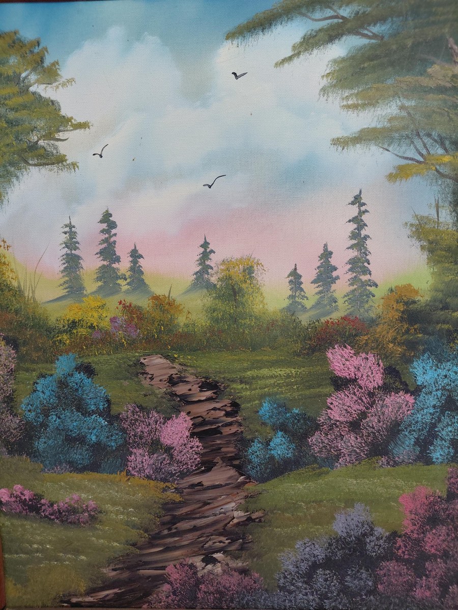 Antique 1913 Hand Painted Landscape Painting Original Framed Folk Art Signed Gift, view 8