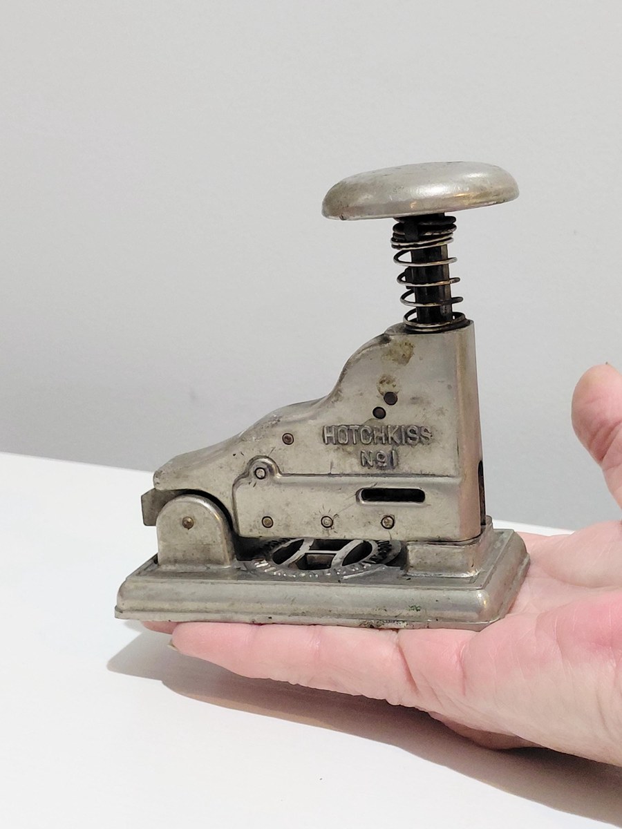 Antique Hotchkiss No 1 Stapler 1925 Patent Industrial Office Tool Vintage Desk Accessory Paper Fastener Collectible, view 14