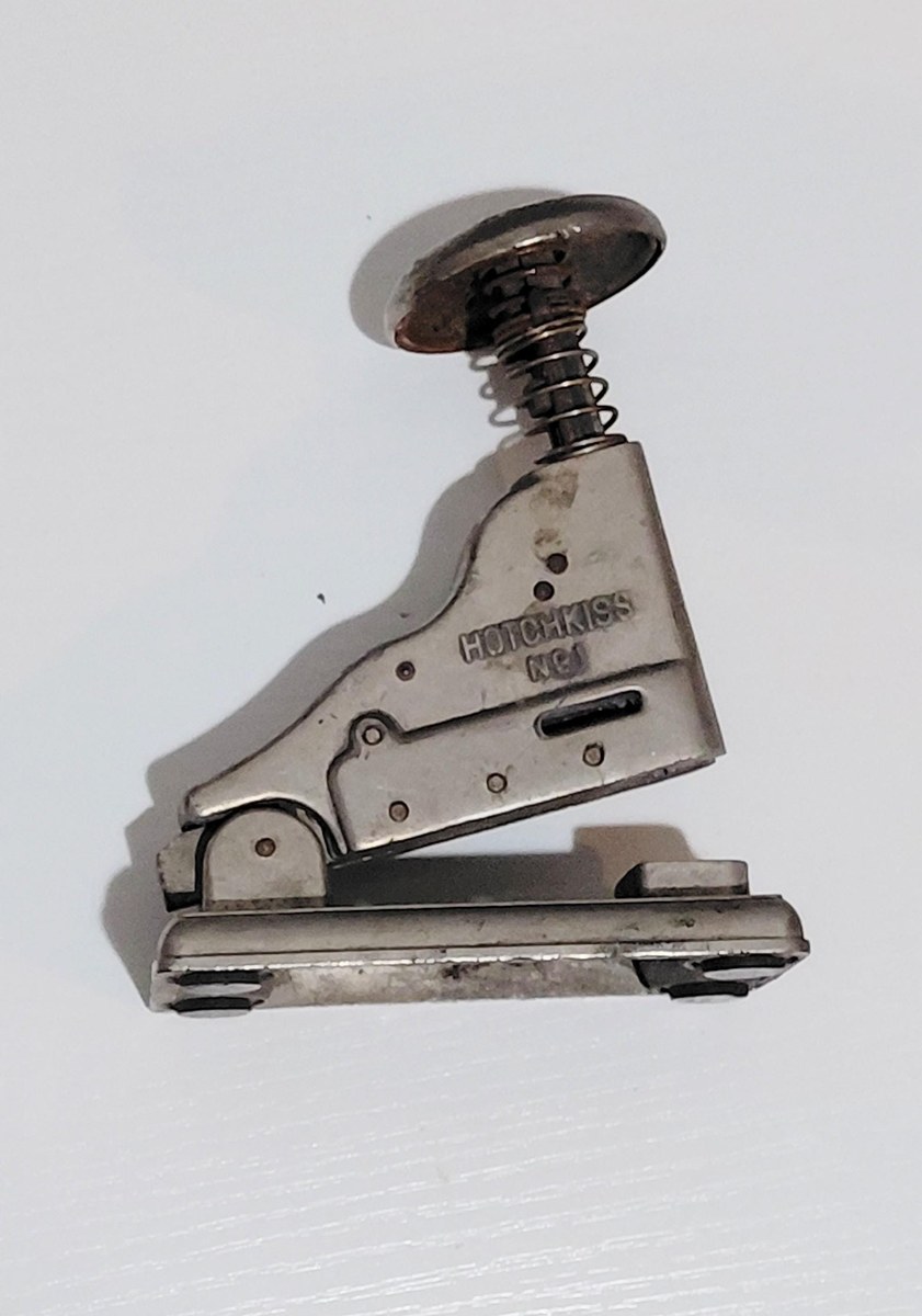 Antique Hotchkiss No 1 Stapler 1925 Patent Industrial Office Tool Vintage Desk Accessory Paper Fastener Collectible, view 7