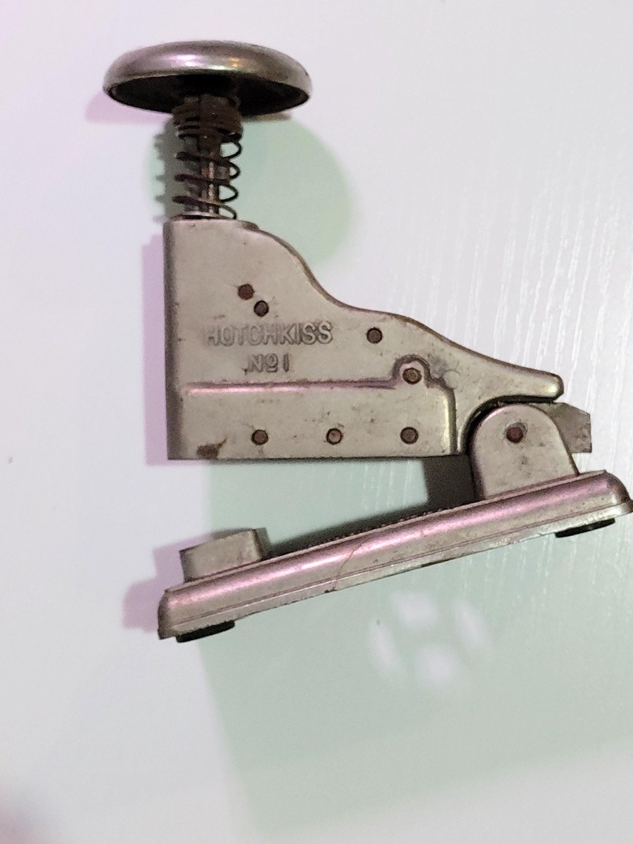 Antique Hotchkiss No 1 Stapler 1925 Patent Industrial Office Tool Vintage Desk Accessory Paper Fastener Collectible, view 9