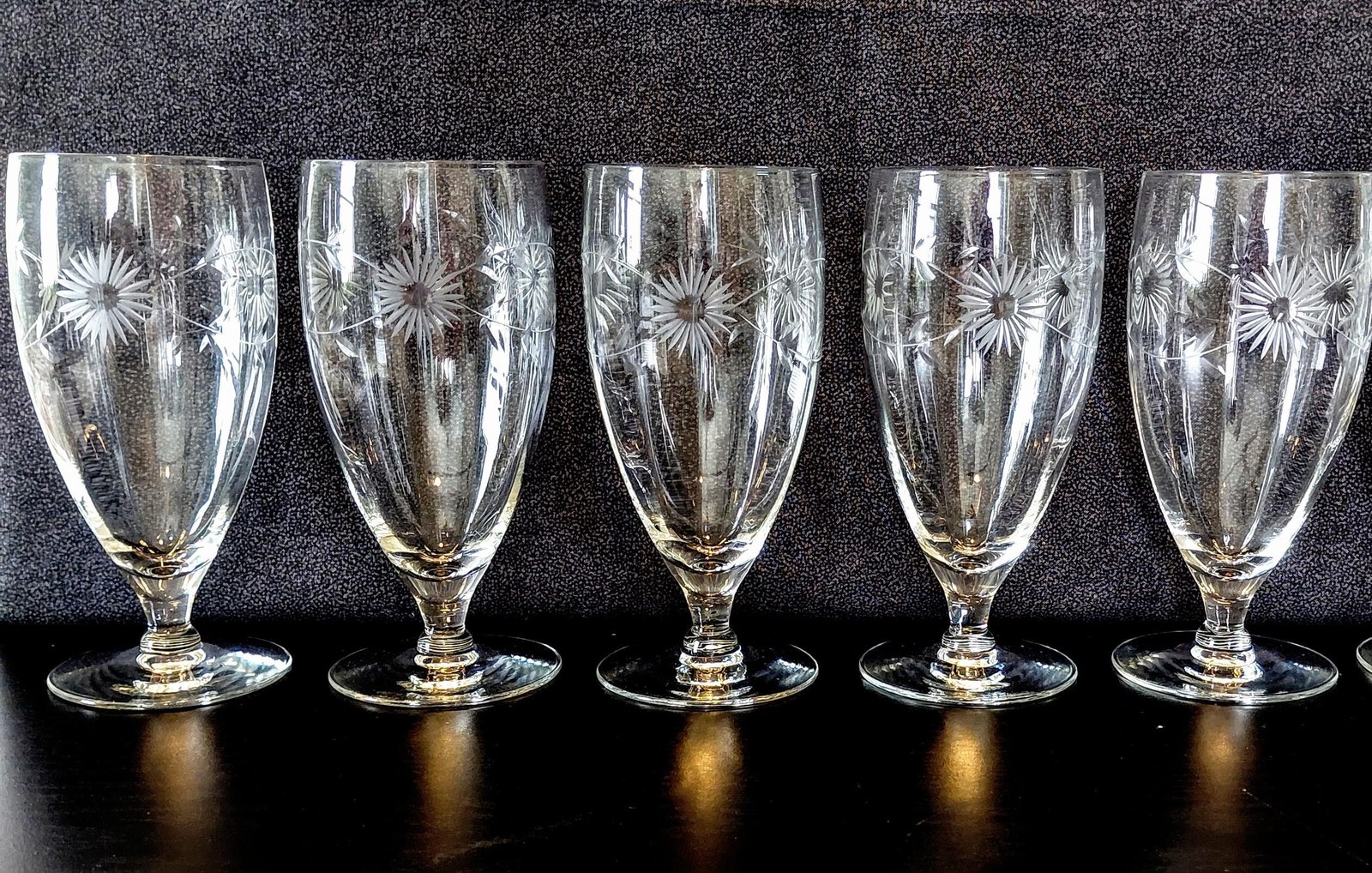 Vintage Bohemian Lead Crystal Wine Goblets Set of 5