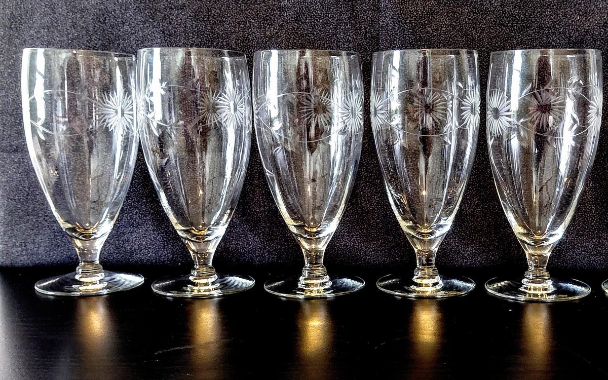 Vintage Bohemian Lead Crystal Wine Goblets Set of 5, view 14