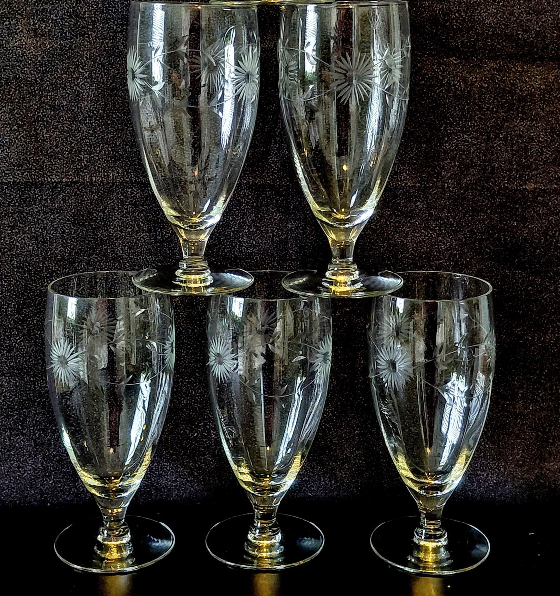 Vintage Bohemian Lead Crystal Wine Goblets Set of 5, view 15