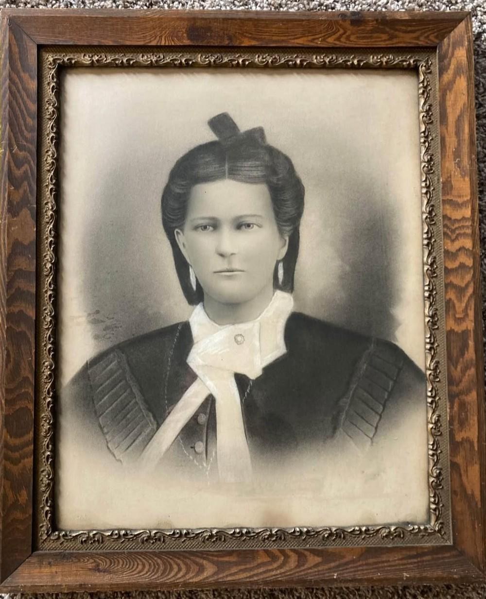 Antique Victorian Crayon Portrait, 1880s Framed Woman Portrait, Dark Academia Wall Art, Gothic Ancestral Portrait, 19th Century Decor