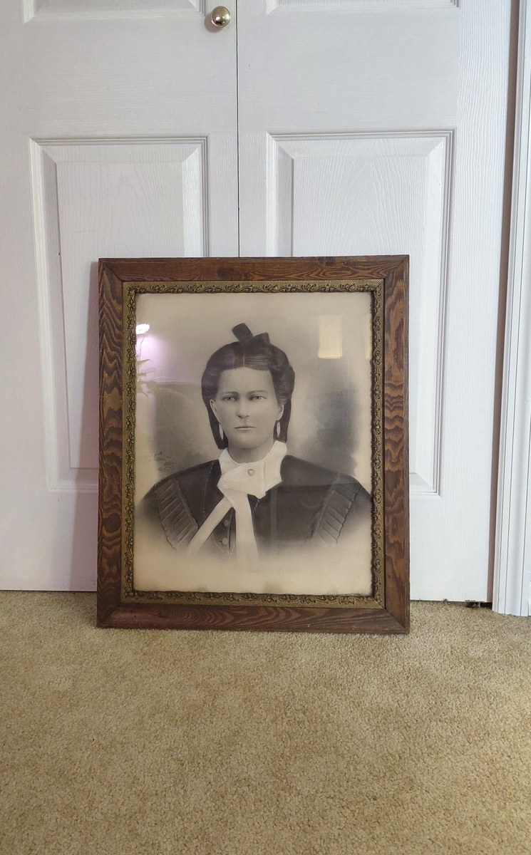 Antique Victorian Crayon Portrait, 1880s Framed Woman Portrait, Dark Academia Wall Art, Gothic Ancestral Portrait, 19th Century Decor, view 19