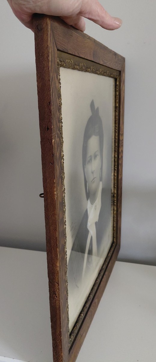 Antique Victorian Crayon Portrait, 1880s Framed Woman Portrait, Dark Academia Wall Art, Gothic Ancestral Portrait, 19th Century Decor, view 2