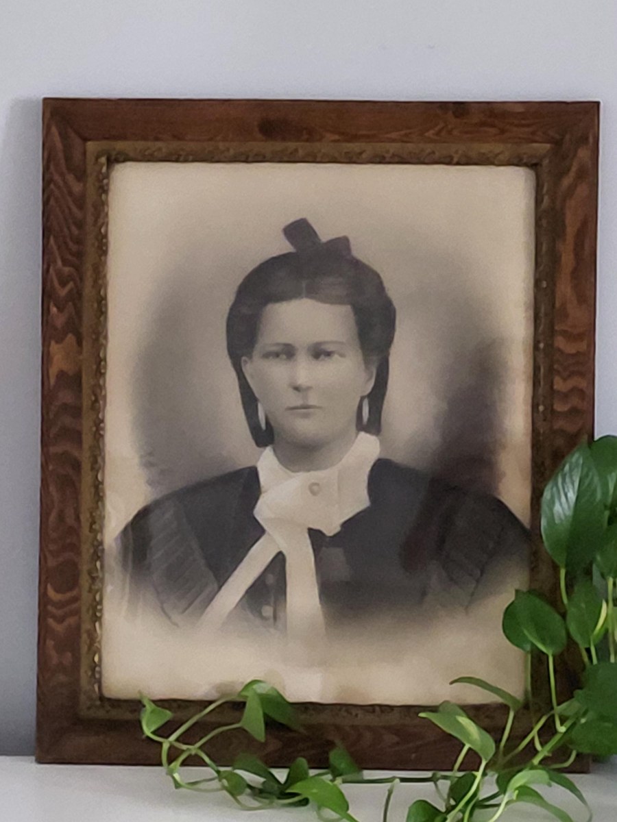 Antique Victorian Crayon Portrait, 1880s Framed Woman Portrait, Dark Academia Wall Art, Gothic Ancestral Portrait, 19th Century Decor, view 3