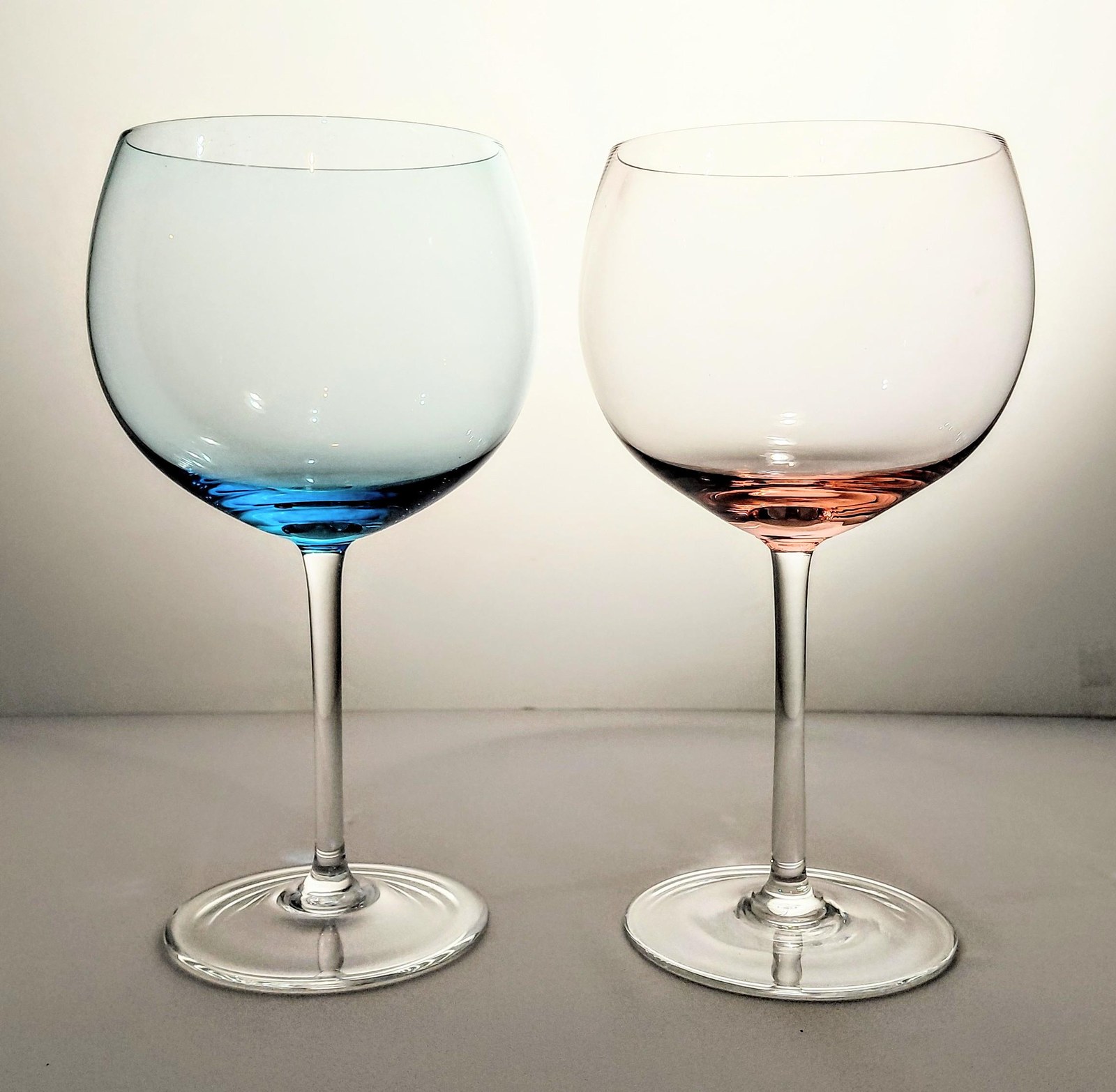 Blown Crystal Balloon Wine Glasses Pink Blue Accent Set of 2