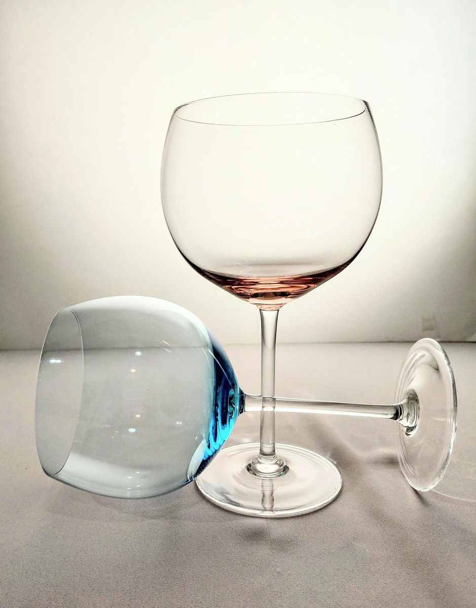 Blown Crystal Balloon Wine Glasses Pink Blue Accent Set of 2, view 17