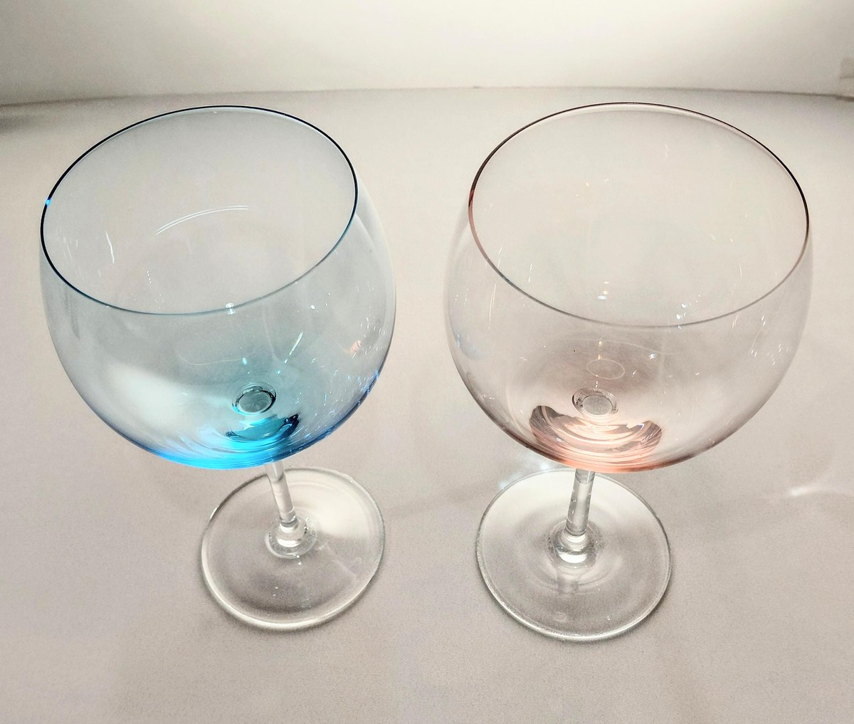 Blown Crystal Balloon Wine Glasses Pink Blue Accent Set of 2, view 5