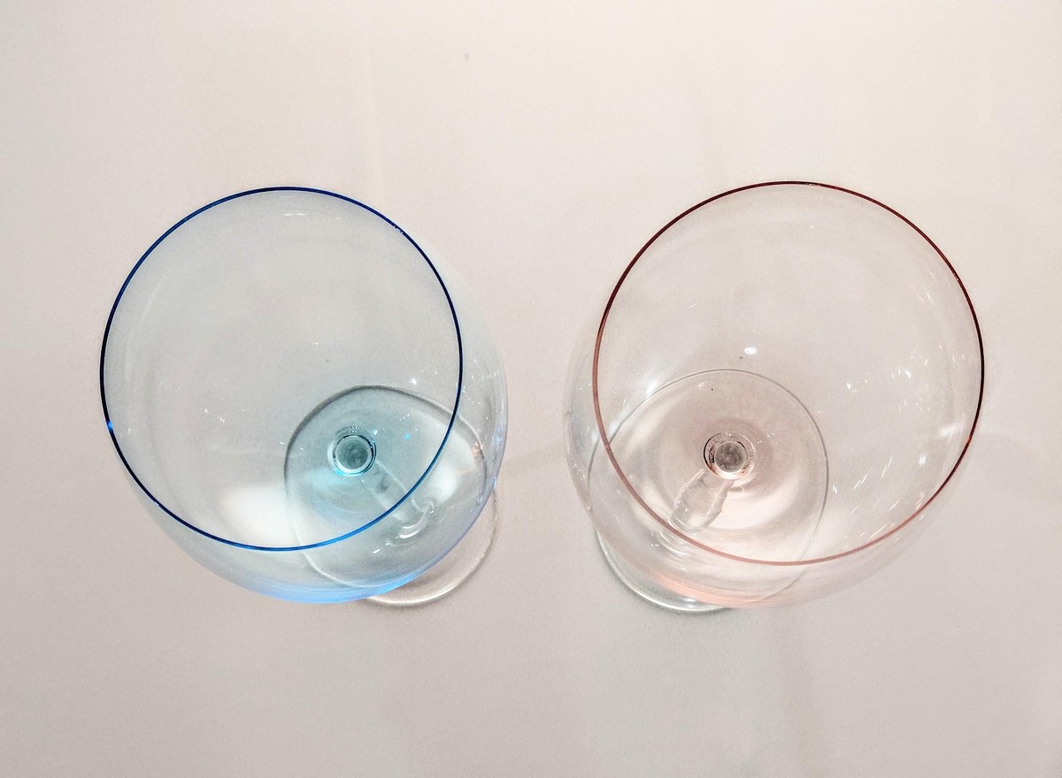 Blown Crystal Balloon Wine Glasses Pink Blue Accent Set of 2, view 6