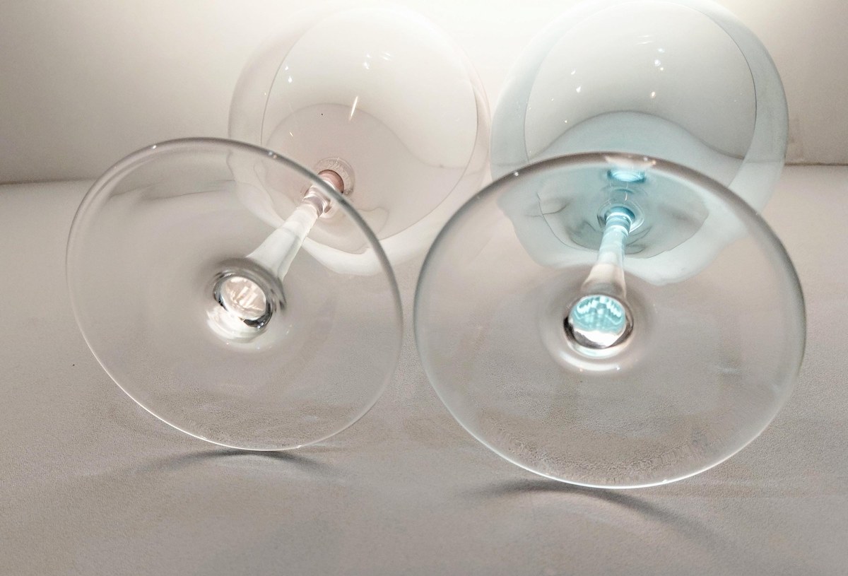 Blown Crystal Balloon Wine Glasses Pink Blue Accent Set of 2, view 9