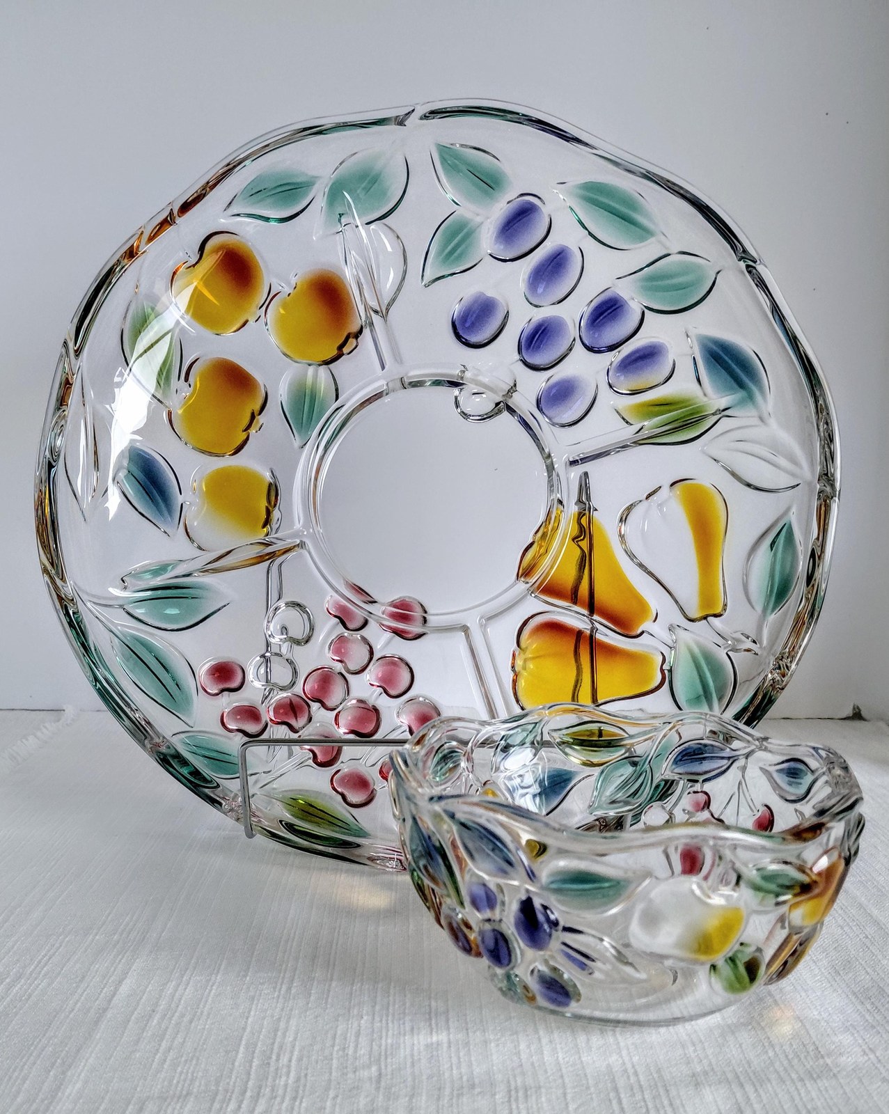 Mikasa Garden Harvest Chip and Dip Set Hand Painted Fruit Glass Serving Platter