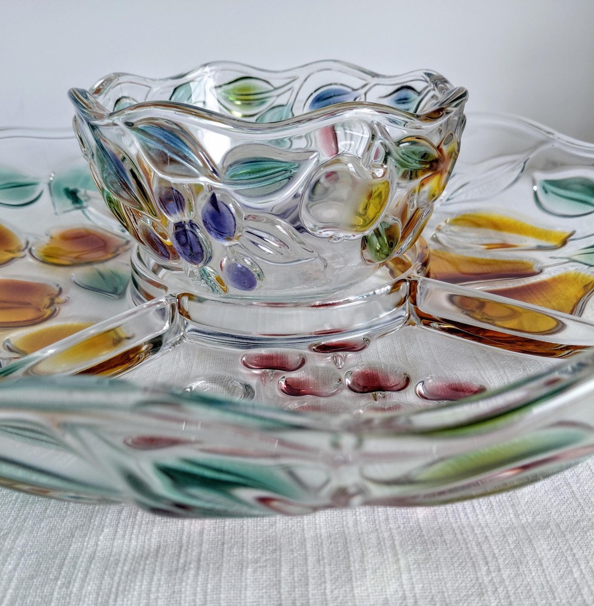 Mikasa Garden Harvest Chip and Dip Set Hand Painted Fruit Glass Serving Platter, view 3
