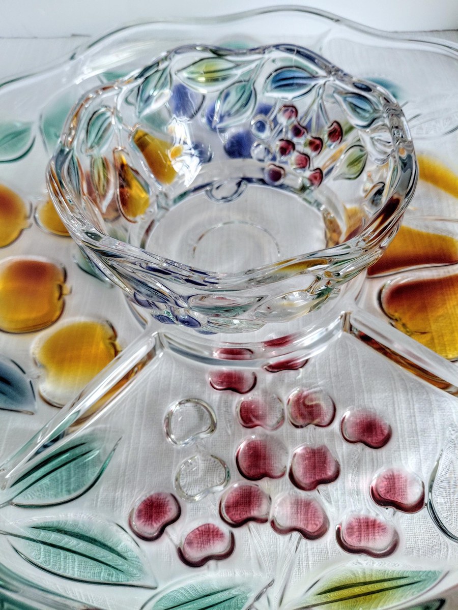 Mikasa Garden Harvest Chip and Dip Set Hand Painted Fruit Glass Serving Platter, view 4