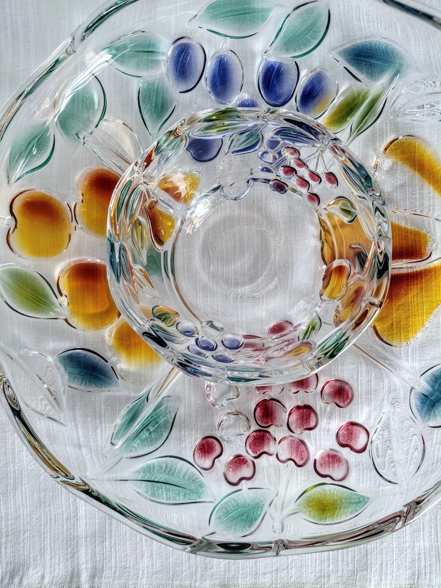 Mikasa Garden Harvest Chip and Dip Set Hand Painted Fruit Glass Serving Platter, view 5