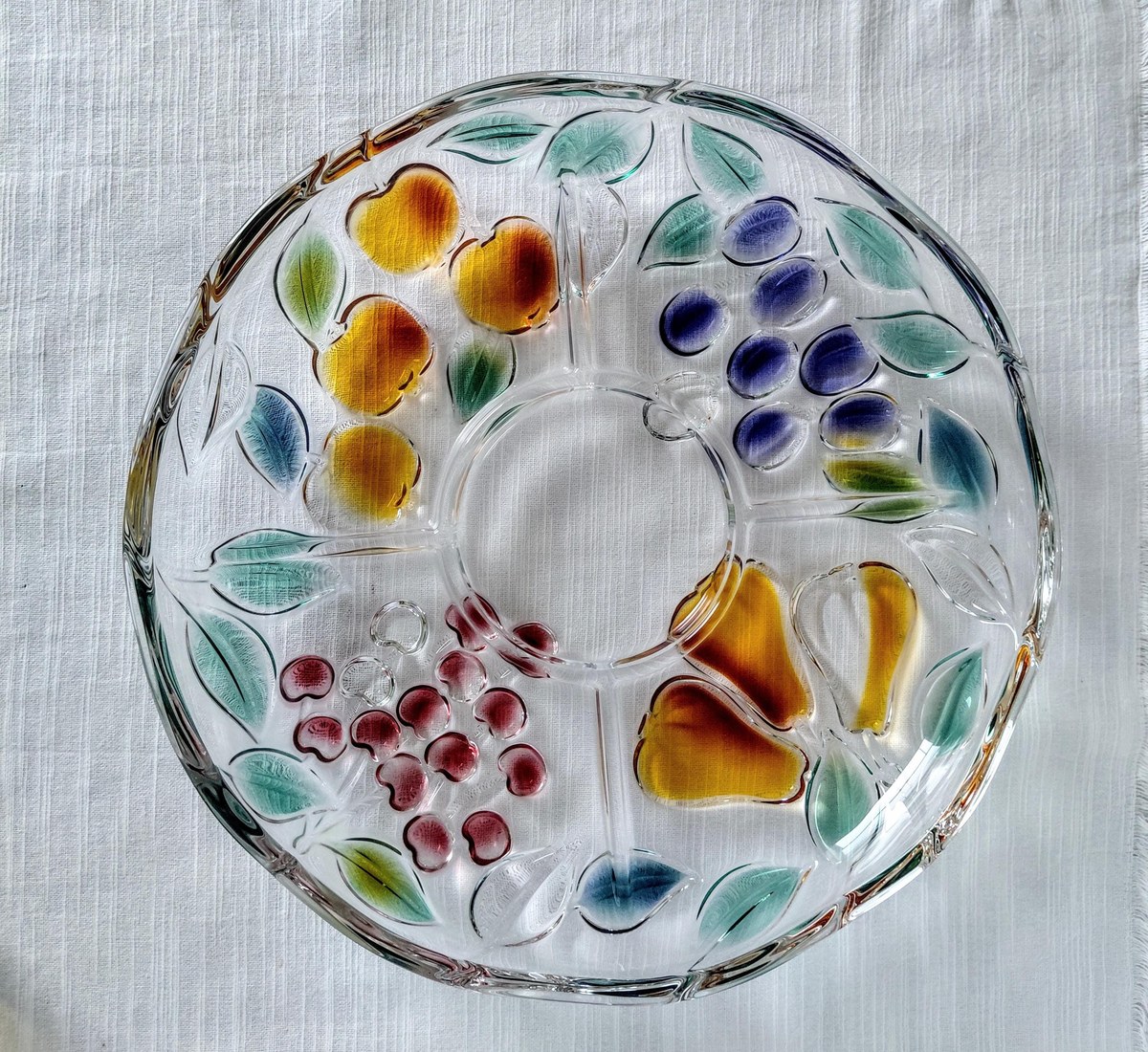 Mikasa Garden Harvest Chip and Dip Set Hand Painted Fruit Glass Serving Platter, view 6