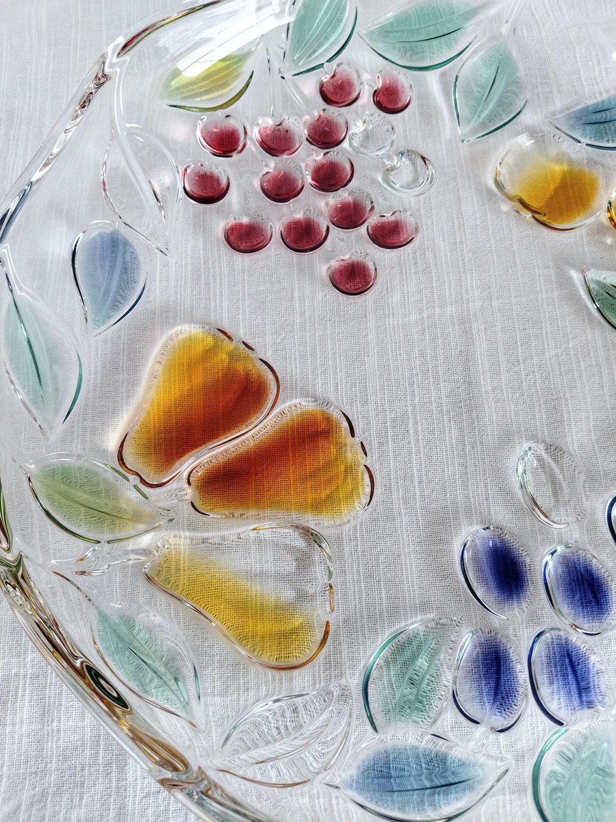 Mikasa Garden Harvest Chip and Dip Set Hand Painted Fruit Glass Serving Platter, view 8