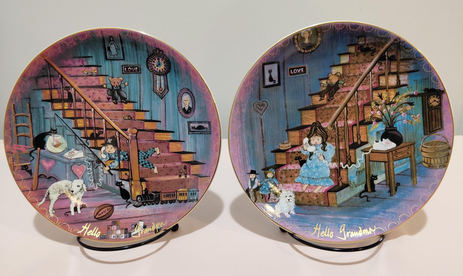 P Buckley Moss Collector Plates Set Hello Grandma Hello Grandpa Anna Perenna Bavaria West Germany Limited Edition Grandparent Wall Decor
