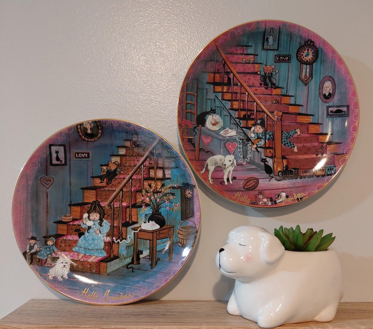 P Buckley Moss Collector Plates Set Hello Grandma Hello Grandpa Anna Perenna Bavaria West Germany Limited Edition Grandparent Wall Decor, view 18