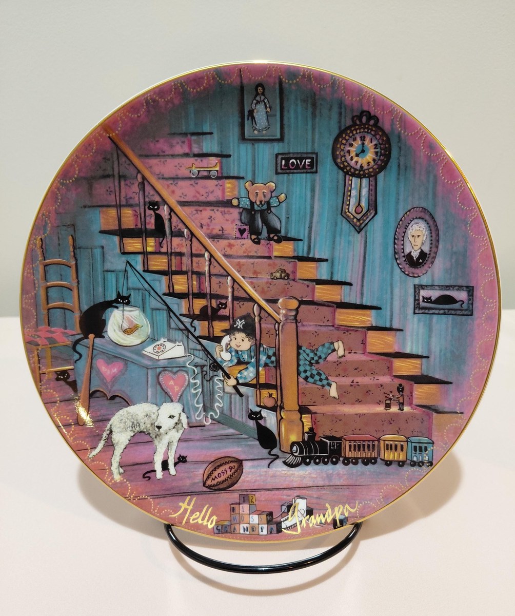 P Buckley Moss Collector Plates Set Hello Grandma Hello Grandpa Anna Perenna Bavaria West Germany Limited Edition Grandparent Wall Decor, view 2