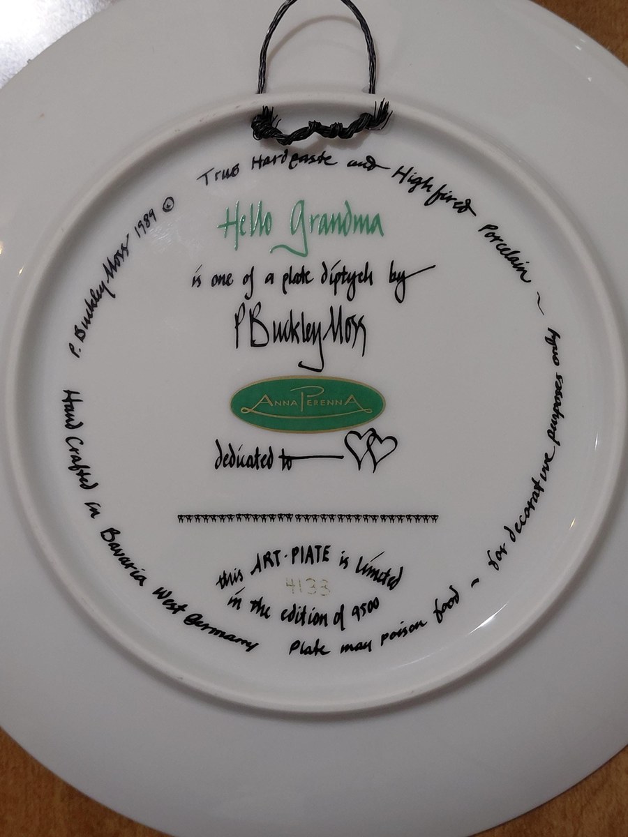 P Buckley Moss Collector Plates Set Hello Grandma Hello Grandpa Anna Perenna Bavaria West Germany Limited Edition Grandparent Wall Decor, view 20