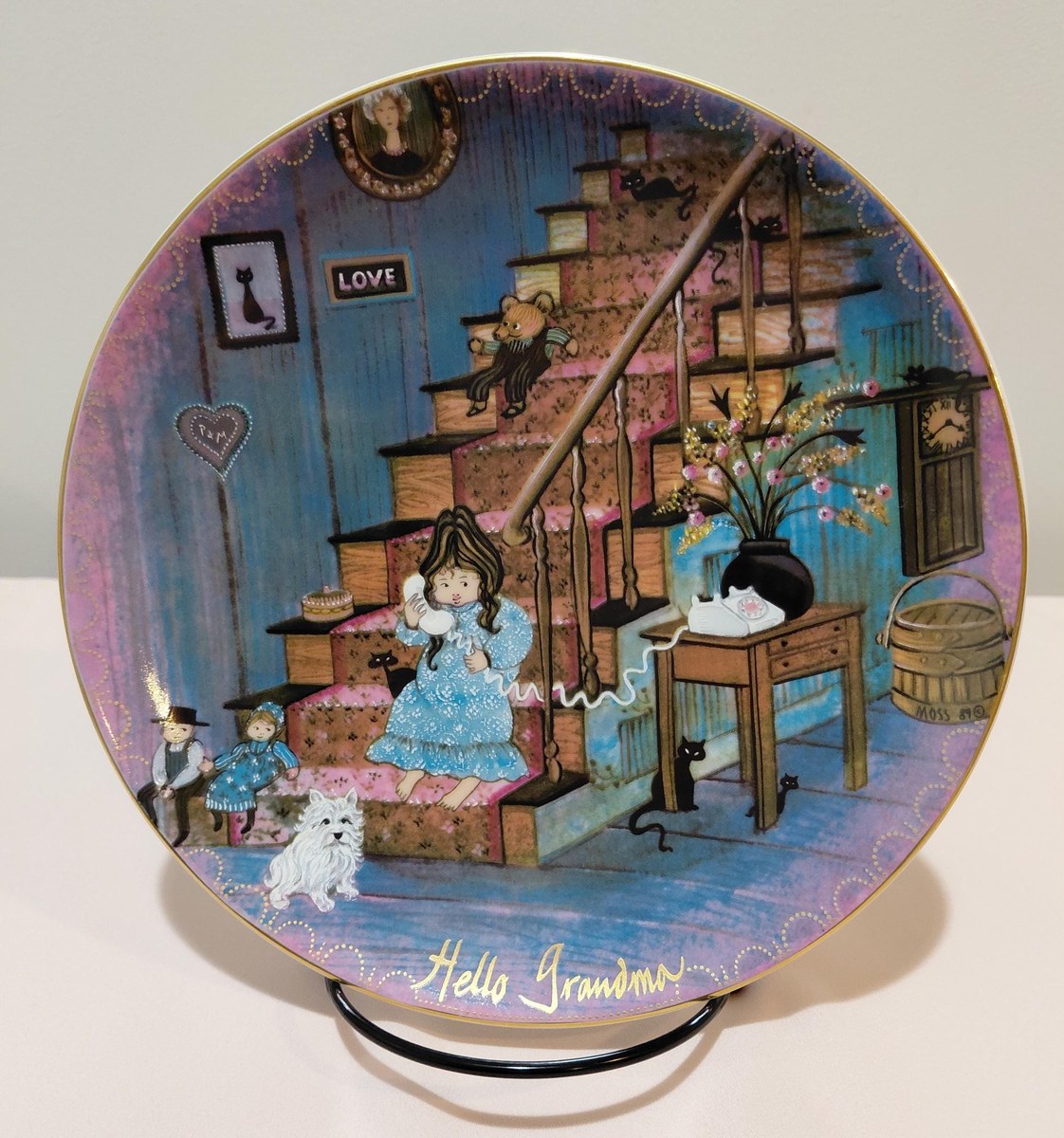 P Buckley Moss Collector Plates Set Hello Grandma Hello Grandpa Anna Perenna Bavaria West Germany Limited Edition Grandparent Wall Decor, view 3