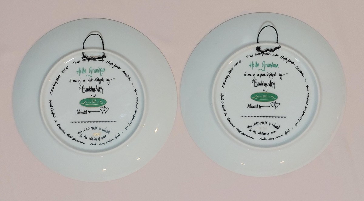 P Buckley Moss Collector Plates Set Hello Grandma Hello Grandpa Anna Perenna Bavaria West Germany Limited Edition Grandparent Wall Decor, view 9