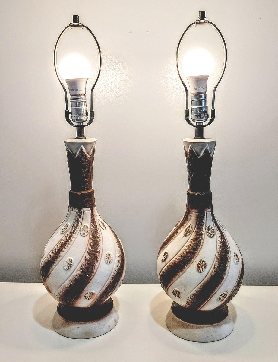 Vintage Drip Glaze Ceramic Table Lamps Pair, Mid Century Modern Earth Tone Lighting, 1970s MCM Bedside Lamps, Retro Ambient Decor, view 16